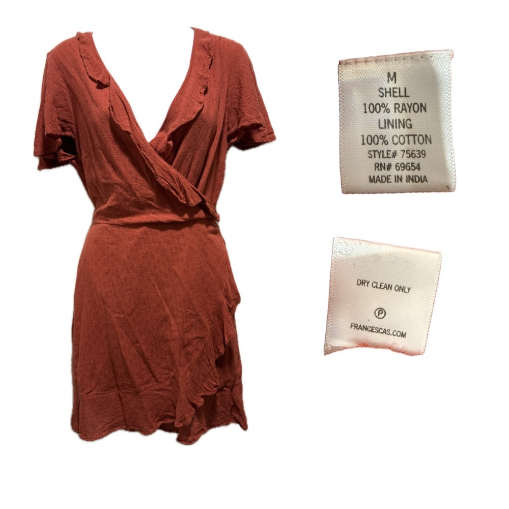 Beautiful Burnt Orange Ruffled Wrap Dress, brand is Miami by Francesca’s. Sz M